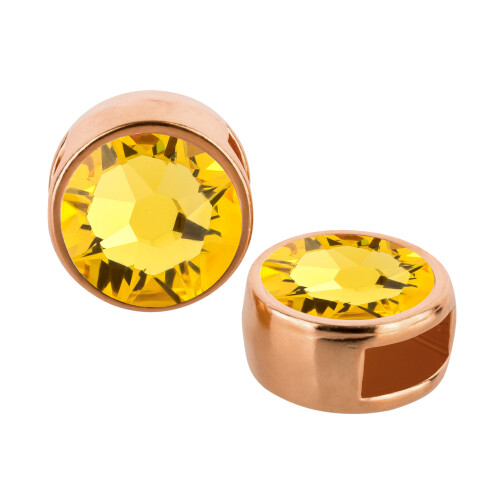 Schuivers roségoud 9mm (ID 5x2mm) met kristalsteen in Light Topaz 7mm 24K roségoud verguld