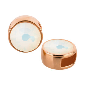 Slider rose gold 9mm (ID 5x2mm) with crystal stone in White Opal 7mm 24K rose gold plated