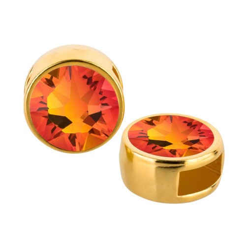 Schiebeperle gold 9mm (ID 5x2mm) mit Kristallstein in Fireopal 7mm 24K vergoldet