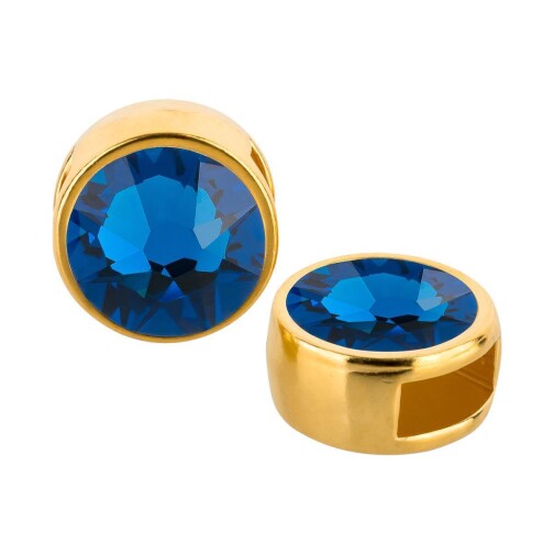 Schiebeperle gold 9mm (ID 5x2mm) mit Kristallstein in Capri Blue 7mm 24K vergoldet