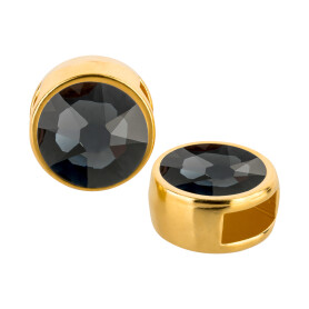 Cuenta redonda deslizable oro 9mm (ID 5x2mm) con piedra de cristal en Graphite 7mm 24K chapado oro