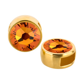 Cuenta redonda deslizable oro 9mm (ID 5x2mm) con piedra de cristal en Tangerine 7mm 24K chapado oro