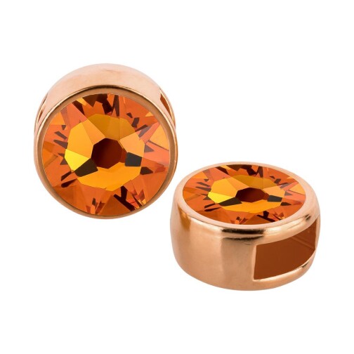 Schiebeperle rose gold 9mm (ID 5x2mm) mit Kristallstein in Tangerine 7mm 24K rose vergoldet