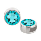 Schiebeperle antik silber 9mm (ID 5x2mm) mit Kristallstein in Light Turquoise 7mm 999° antik versilbert