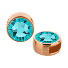 Passante oro rosa 9mm (ID 5x2mm) con pietra cristallo Light Turquoise 7mm 24K placcato oro rosa