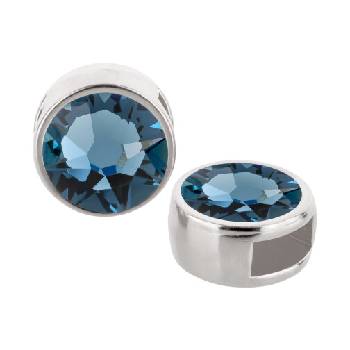 Slider silver antique 9mm (ID 5x2mm) with crystal stone in Denim Blue 7mm 999° antique silver plated