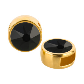 Slider gold 9mm (ID 5x2mm) with crystal stone in Jet 7mm...
