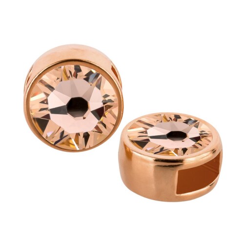 Cuenta redonda deslizable oro rosa 9mm (ID 5x2mm) con piedra de cristal en Light Peach 7mm 24K chapado oro rosa