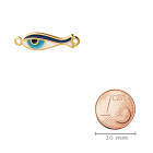 Zamak-Verbinder Fisch Evil Eye Emaille Blau/Hellblau/Weiss gold 7x25,9mm 24K vergoldet