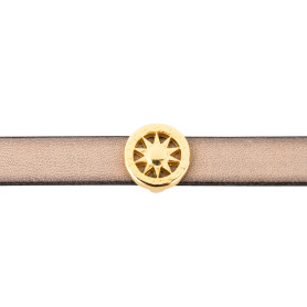 Perlina scorrevole Zamak rotonda martellata con sole in oro ID 10x2mm placcata oro 24K