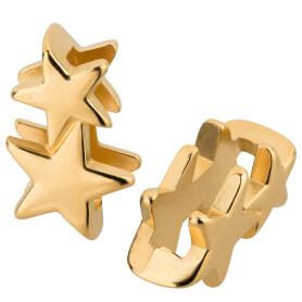 Zamak sliding bead / slider 2 stars, ID 10x2mm in gold, decorative element for flat leather and ribbons.