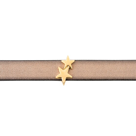 Zamak sliding bead / slider 2 stars, ID 10x2mm in gold, decorative element for flat leather and ribbons.
