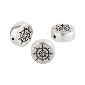 Metal bead round compass antique silver 11.3x11.6mm...