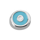 Perlina in metallo Zamak rotonda Evil Eye argento antico 8 mm (Ø1,5 mm) smalto azzurro/avorio 999° placcato argento